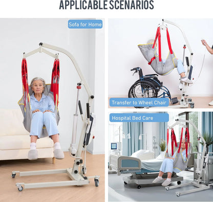 Electric Transfer Patient Lift, Medical Carbon Steel Body Transfer Lift W/Sling for Seniors, Bed & Chair Use, 510Lb Weight Capacity, White