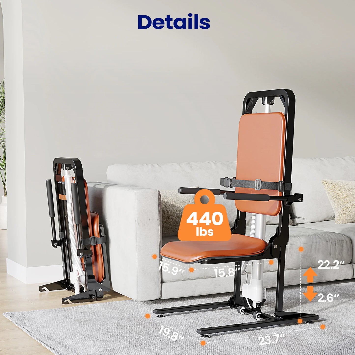 Electric Chair Lift, Stand up Independently from Floor, Support up to 440 LBS for Home/Care Center, Lift Elderly from Floor