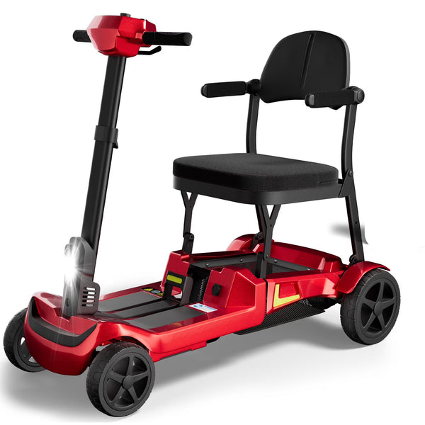 Foldable 4-Wheel Mobility Scooter for Adults, 35Lbs Ultra Lightweight Mobility Scooter, 25+ Mile Long Range, Power Scooter with Removable Dual Lithium Batteries, 300 Lbs Capacity, Red