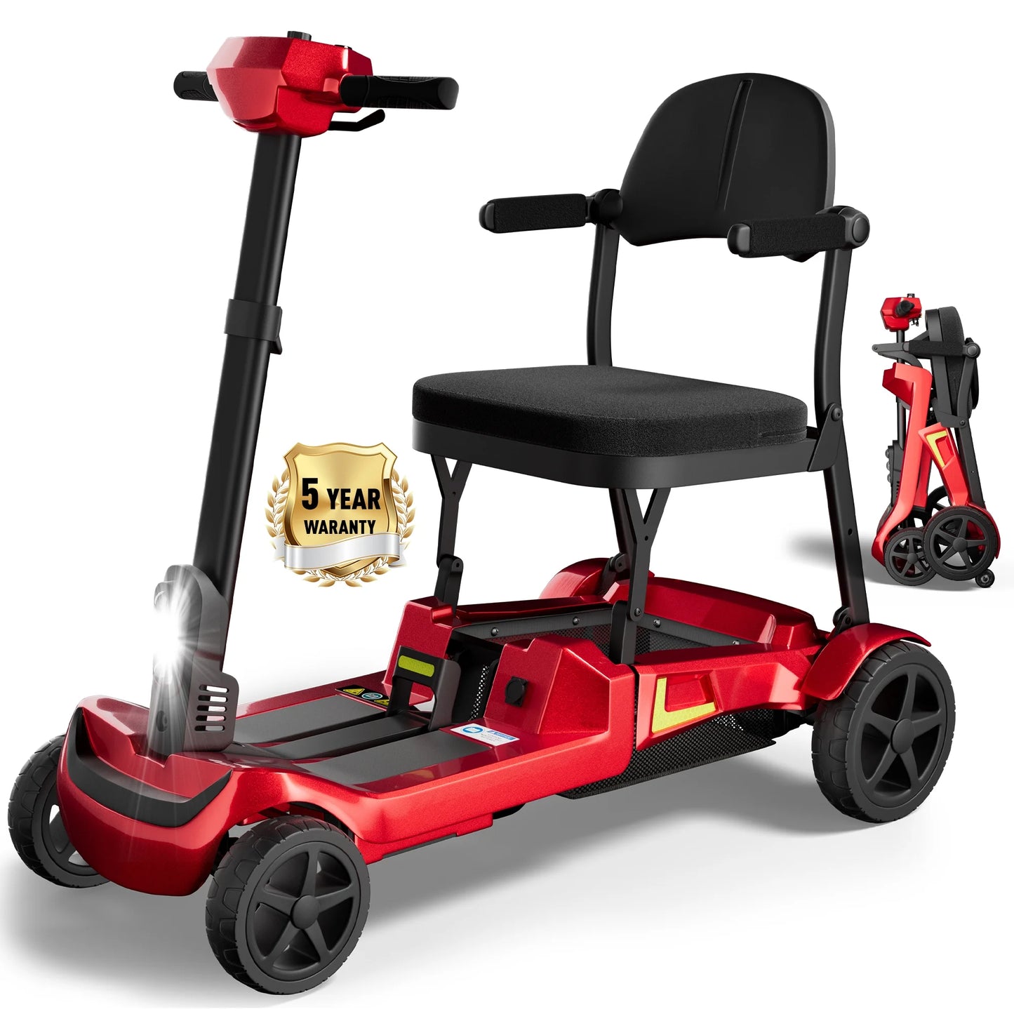 Foldable 4-Wheel Mobility Scooter for Adults, 35Lbs Ultra Lightweight Mobility Scooter, 25+ Mile Long Range, Power Scooter with Removable Dual Lithium Batteries, 300 Lbs Capacity, Red