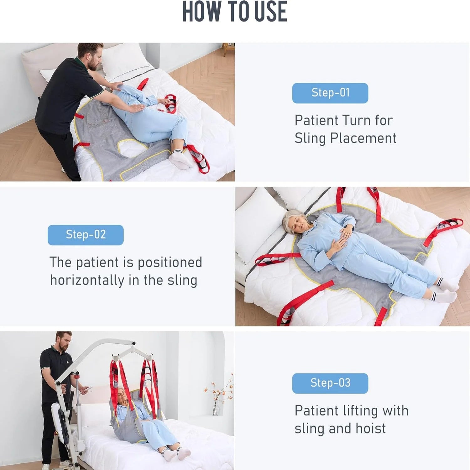 Electric Transfer Patient Lift, Medical Carbon Steel Body Transfer Lift W/Sling for Seniors, Bed & Chair Use, 510Lb Weight Capacity, White