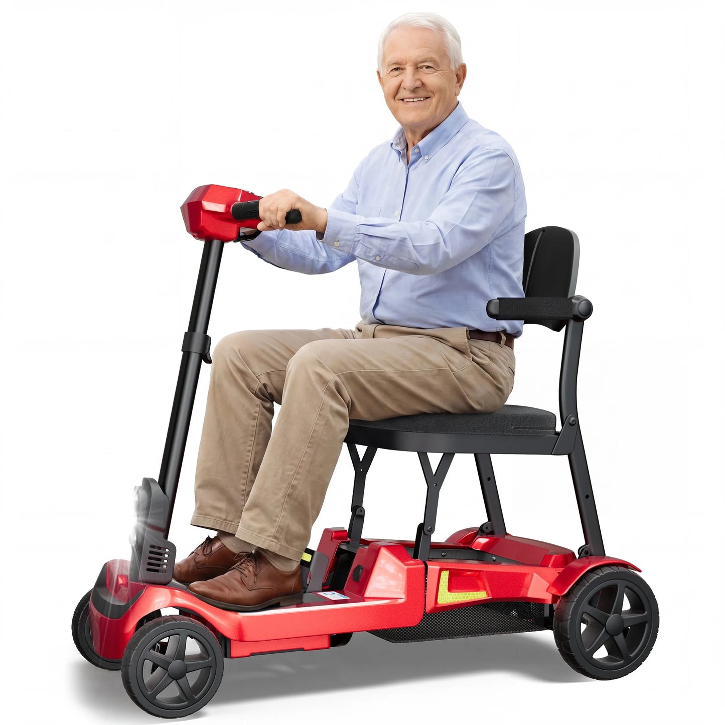 Foldable 4-Wheel Mobility Scooter for Adults, 35Lbs Ultra Lightweight Mobility Scooter, 25+ Mile Long Range, Power Scooter with Removable Dual Lithium Batteries, 300 Lbs Capacity, Red
