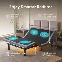 Gray Twin XL Adjustable Bed Frame, Massage, Wireless Remote/App, USB Ports, Under-Bed Light, Head/Foot Incline