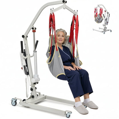 Electric Transfer Patient Lift, Medical Carbon Steel Body Transfer Lift W/Sling for Seniors, Bed & Chair Use, 510Lb Weight Capacity, White