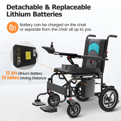 Portable Electric Wheelchair Lightweight Foldable for Adults Seniors