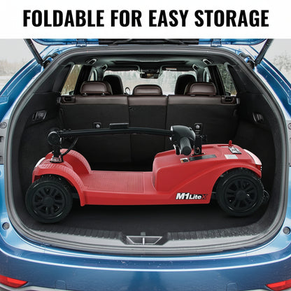 4 Wheels Mobility Scooter, Folding Lightweight Travel Mobility Scooter with Front & Rear LED Light, Heavy Duty Electric Motorized Scooters for Seniors Adults, Compact Mobility Scooter, Red