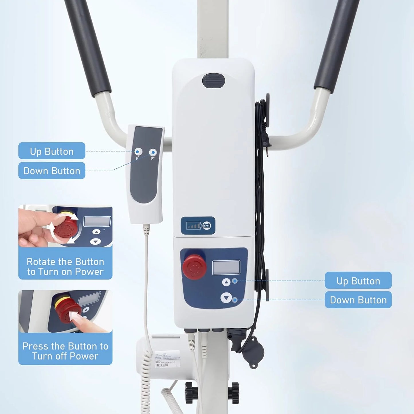 Electric Transfer Patient Lift, Medical Carbon Steel Body Transfer Lift W/Sling for Seniors, Bed & Chair Use, 510Lb Weight Capacity, White