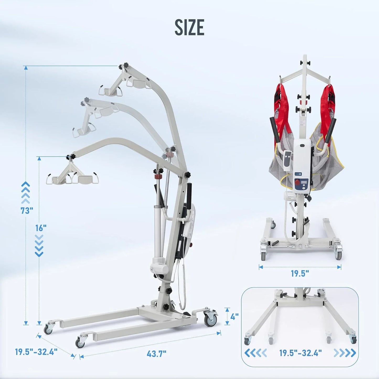 Electric Transfer Patient Lift, Medical Carbon Steel Body Transfer Lift W/Sling for Seniors, Bed & Chair Use, 510Lb Weight Capacity, White