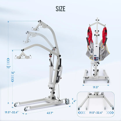 Electric Transfer Patient Lift, Medical Carbon Steel Body Transfer Lift W/Sling for Seniors, Bed & Chair Use, 510Lb Weight Capacity, White