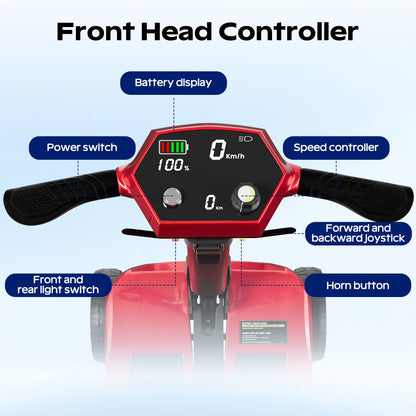 Foldable 4-Wheel Mobility Scooter for Adults, 35Lbs Ultra Lightweight Mobility Scooter, 25+ Mile Long Range, Power Scooter with Removable Dual Lithium Batteries, 300 Lbs Capacity, Red