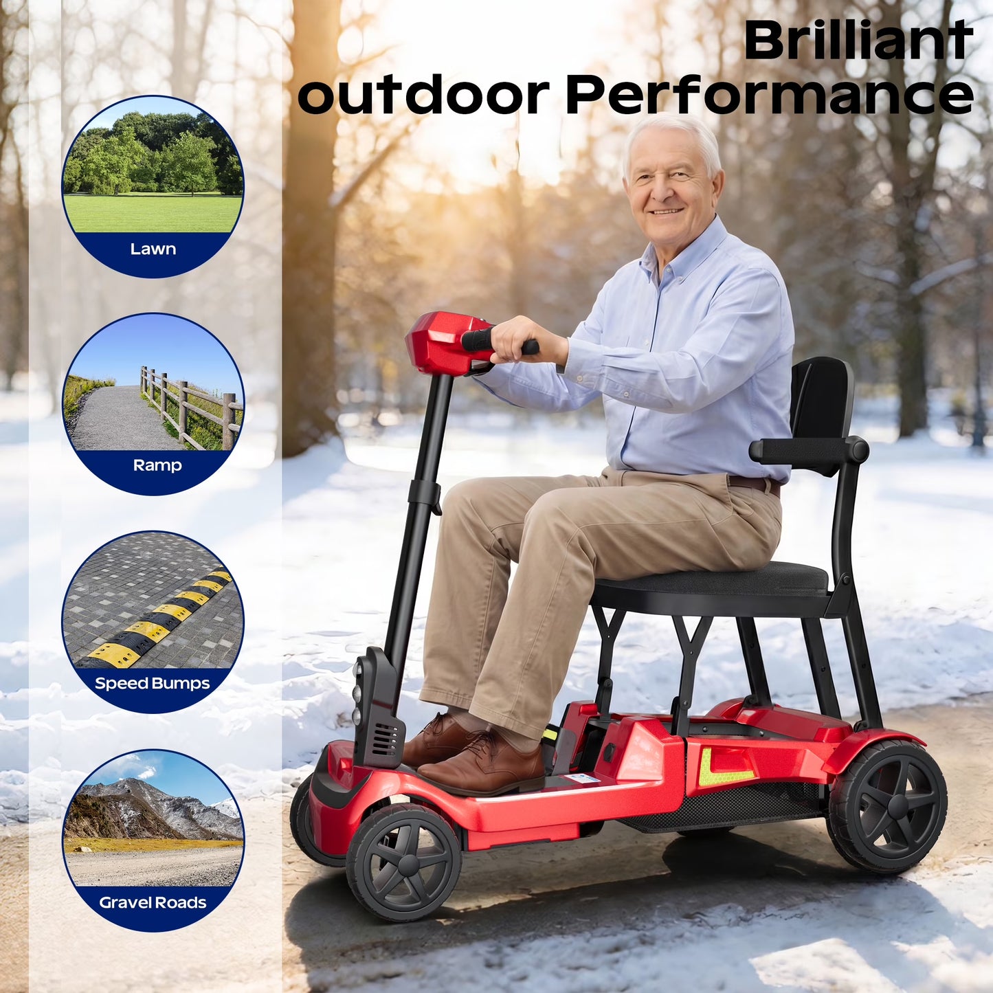 Foldable 4-Wheel Mobility Scooter for Adults, 35Lbs Ultra Lightweight Mobility Scooter, 25+ Mile Long Range, Power Scooter with Removable Dual Lithium Batteries, 300 Lbs Capacity, Red