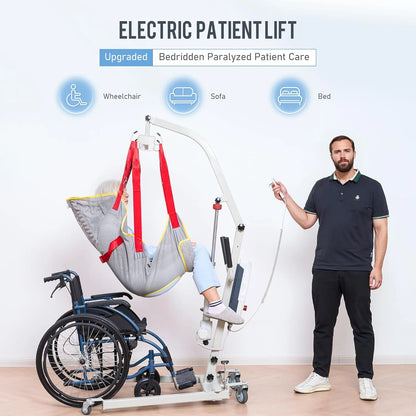 Electric Transfer Patient Lift, Medical Carbon Steel Body Transfer Lift W/Sling for Seniors, Bed & Chair Use, 510Lb Weight Capacity, White